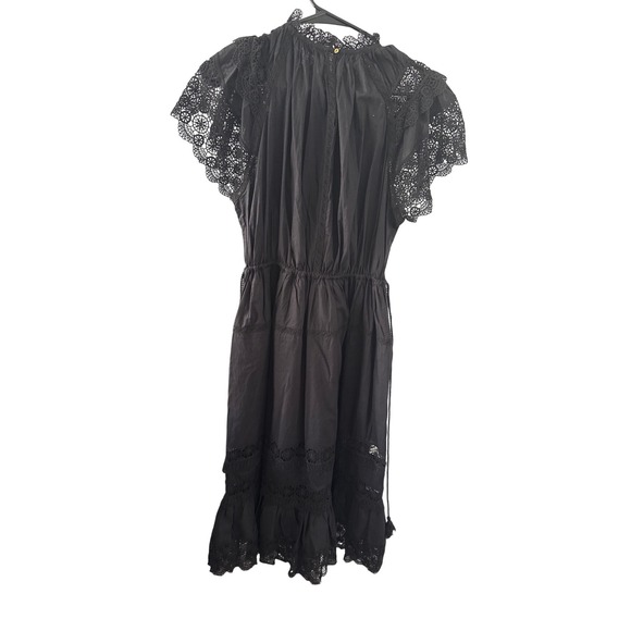 Ulla Johnson Black Cotton Eyelet Lace Flutter Sleeve Midi Dress Size 10 - Picture 4 of 6